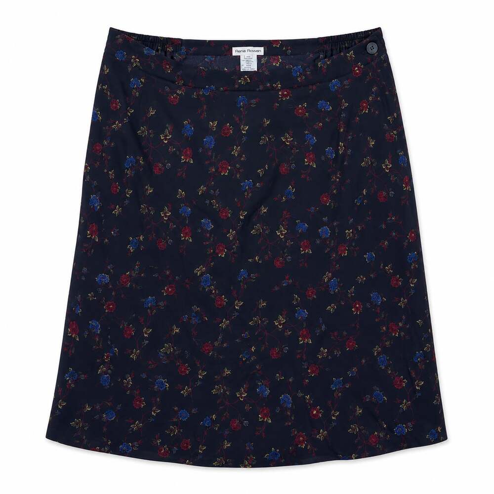 Vintage Rena Rowan Floral Print Rayon Midi Skirt Size 22W